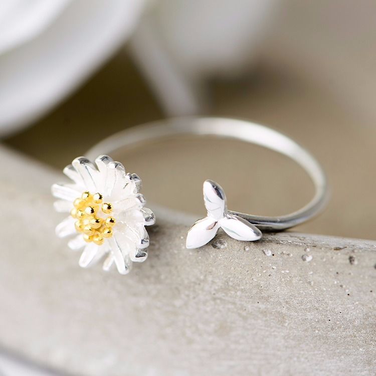 CIAXY 925 Sterling Silver Flower Rings for Women Adjustable Size Rings Fashion Party Jewelry Gift Anillos Mujer