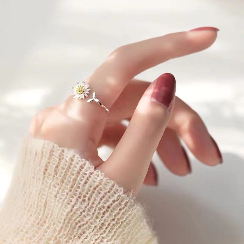 CIAXY 925 Sterling Silver Flower Rings for Women Adjustable Size Rings Fashion Party Jewelry Gift Anillos Mujer