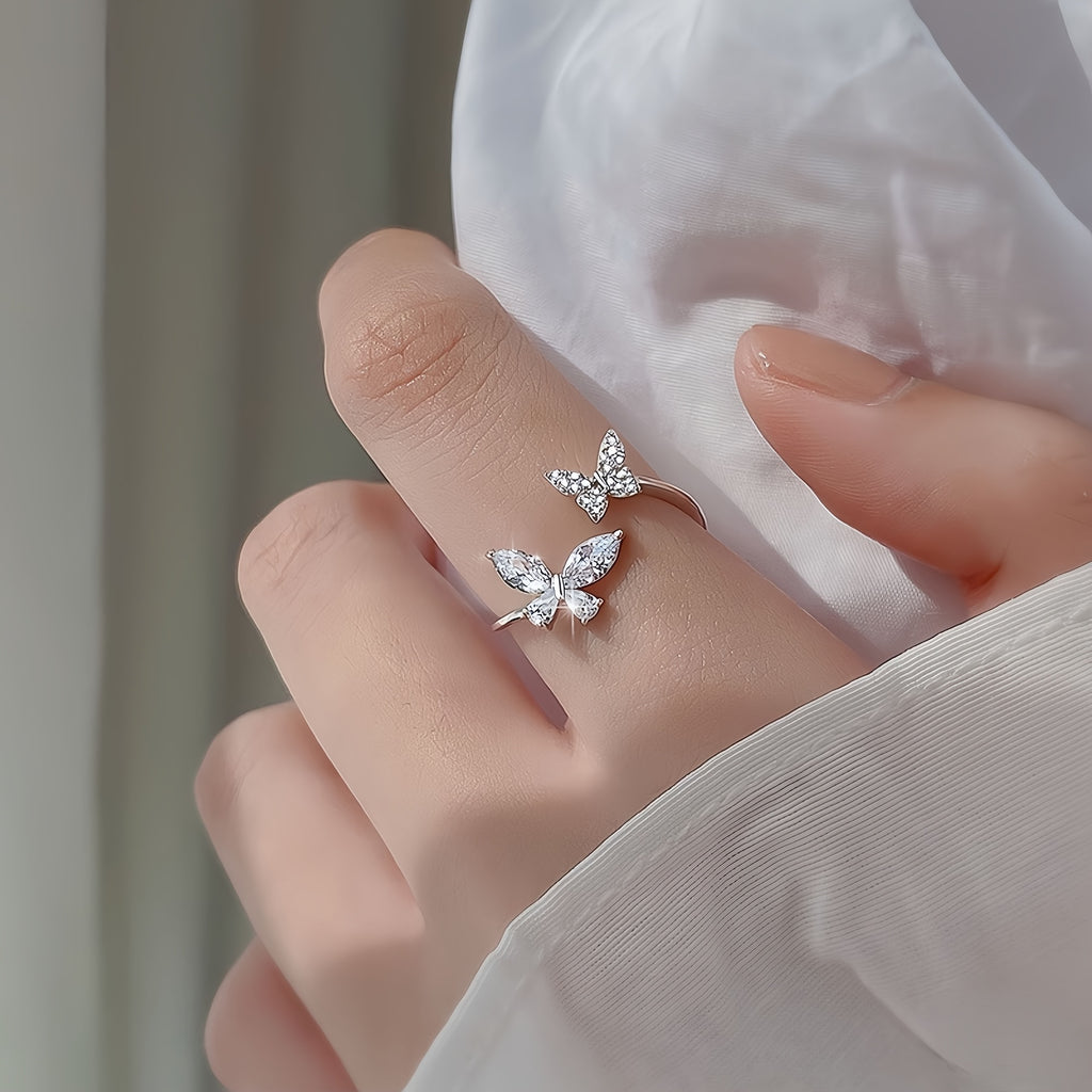 High-End Butterfly Zircon Open Rings For Women, Trendy Fashion Couple Rings, Minimalist Delicate Index Finger Rings, Perfect Gift For Best Friends, Lovers