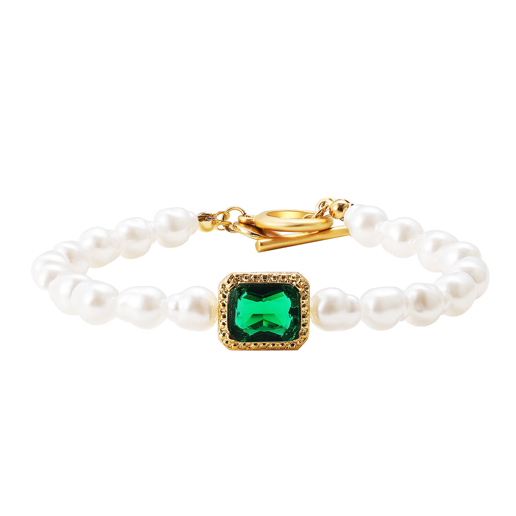 Retro Fashion Simple Temperament Inlaid Green Gemstone Bracelet