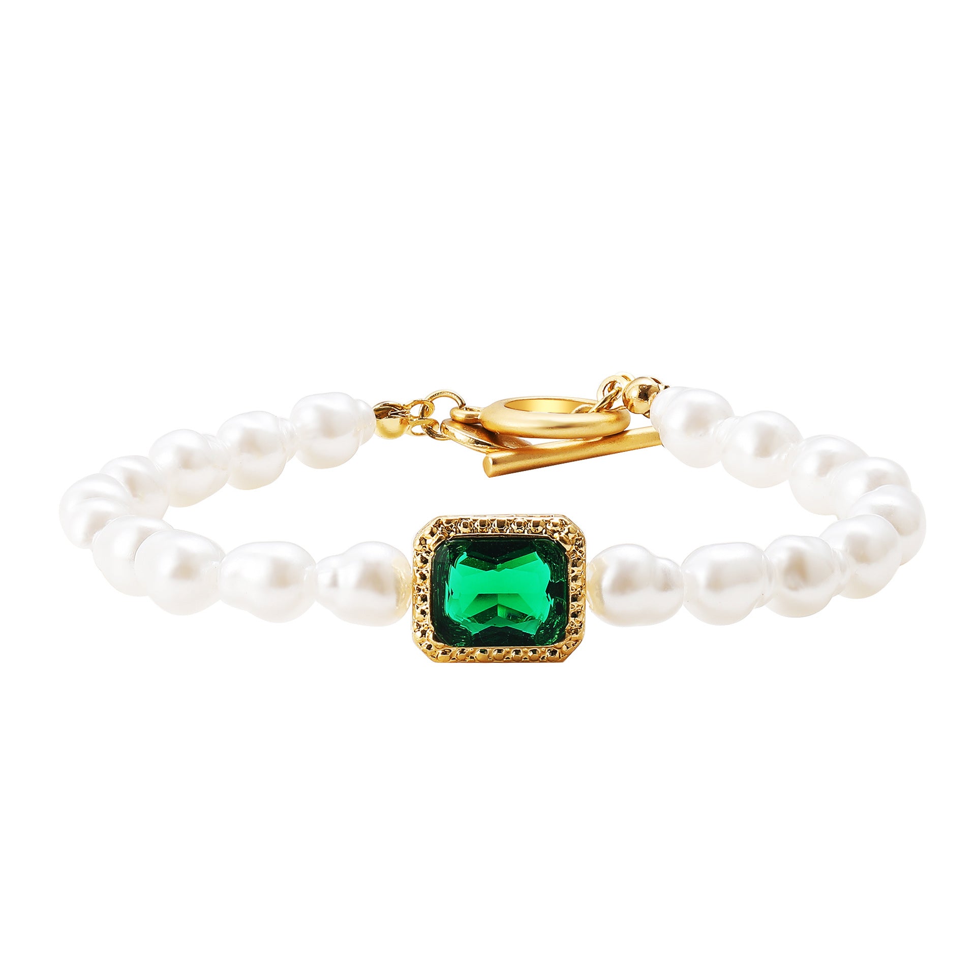 Retro Fashion Simple Temperament Inlaid Green Gemstone Bracelet
